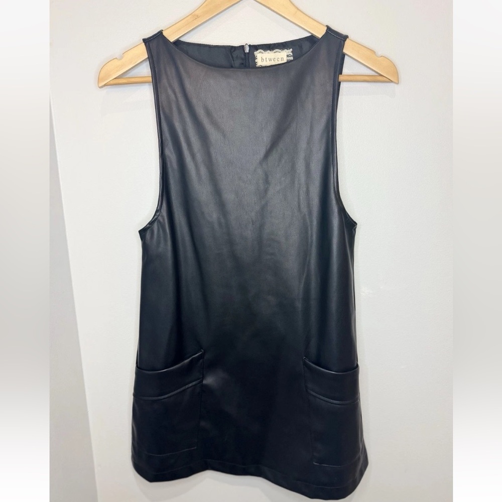Btween girls black Faux Leather Jumper Dress 8 New No Tags Nordstrom Pockets